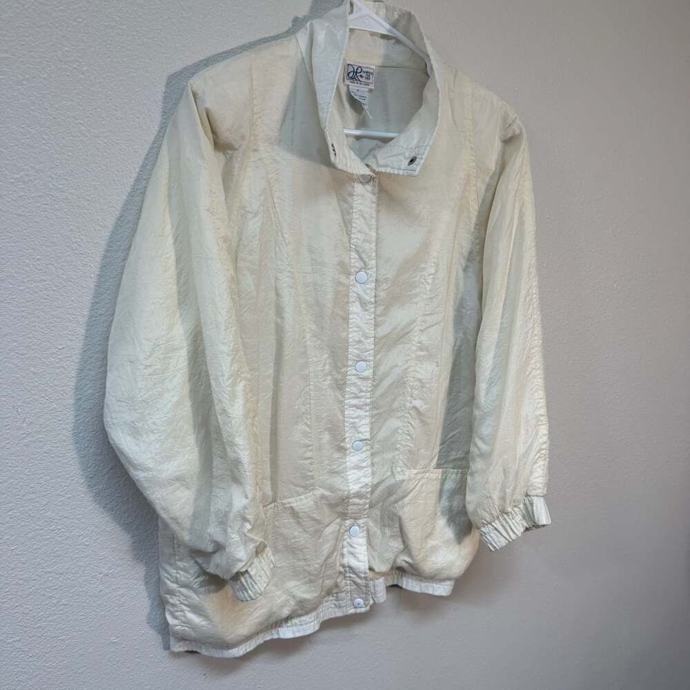Haband For Her Vintage Crinkle Nylon Windbreaker Jacket Size S Ivory White